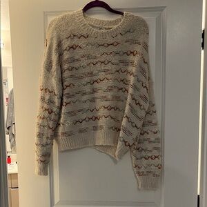 Altar'd State Cream and Brown Patterned Sweater